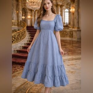 In Bloom Light Blue Maxi Dress with Puff Sleeves